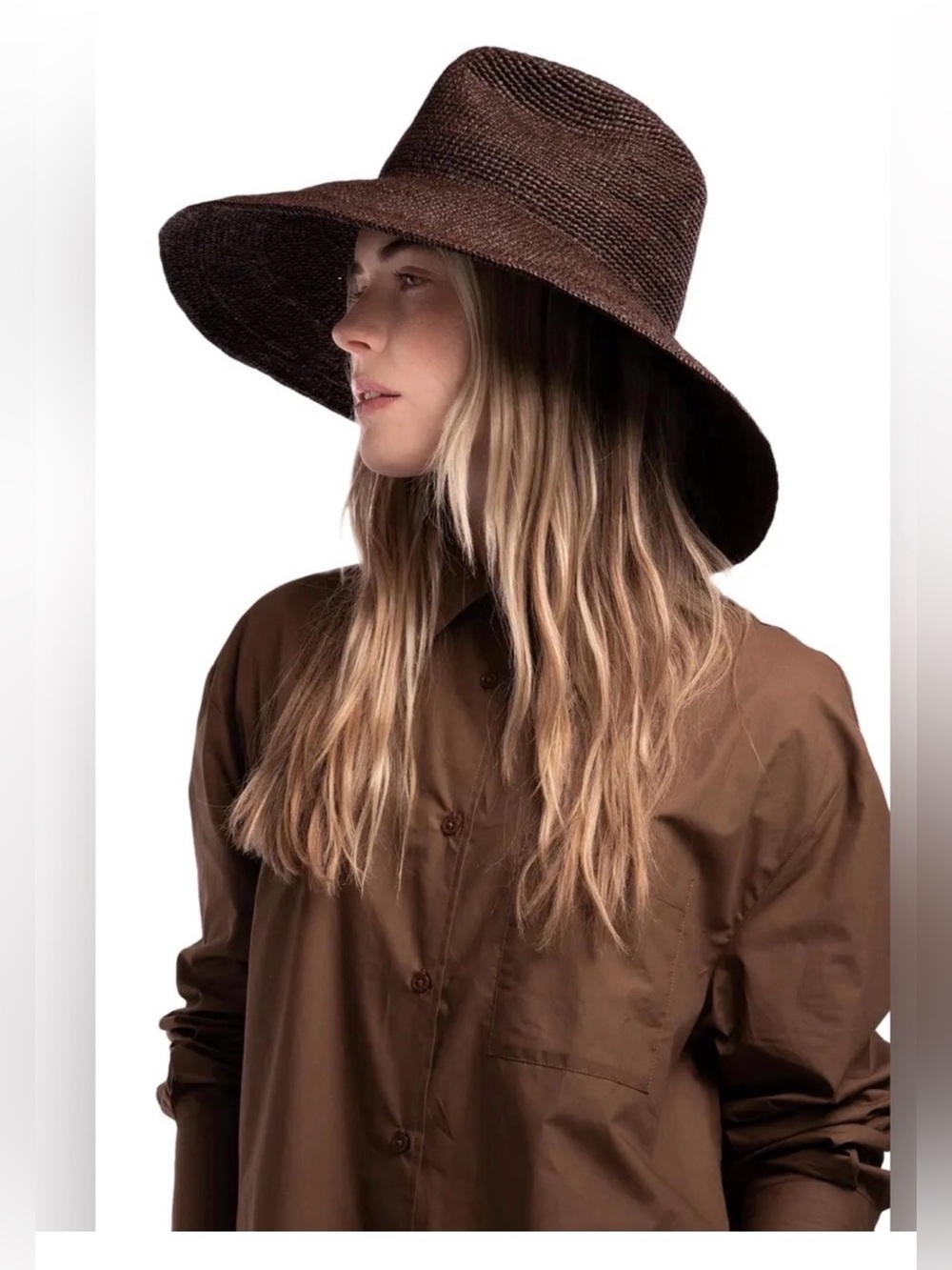 NWT Wyeth Packable Lina Waverly Wide Brim Raffia Sun Hat in Chocolate - Picture 8 of 12